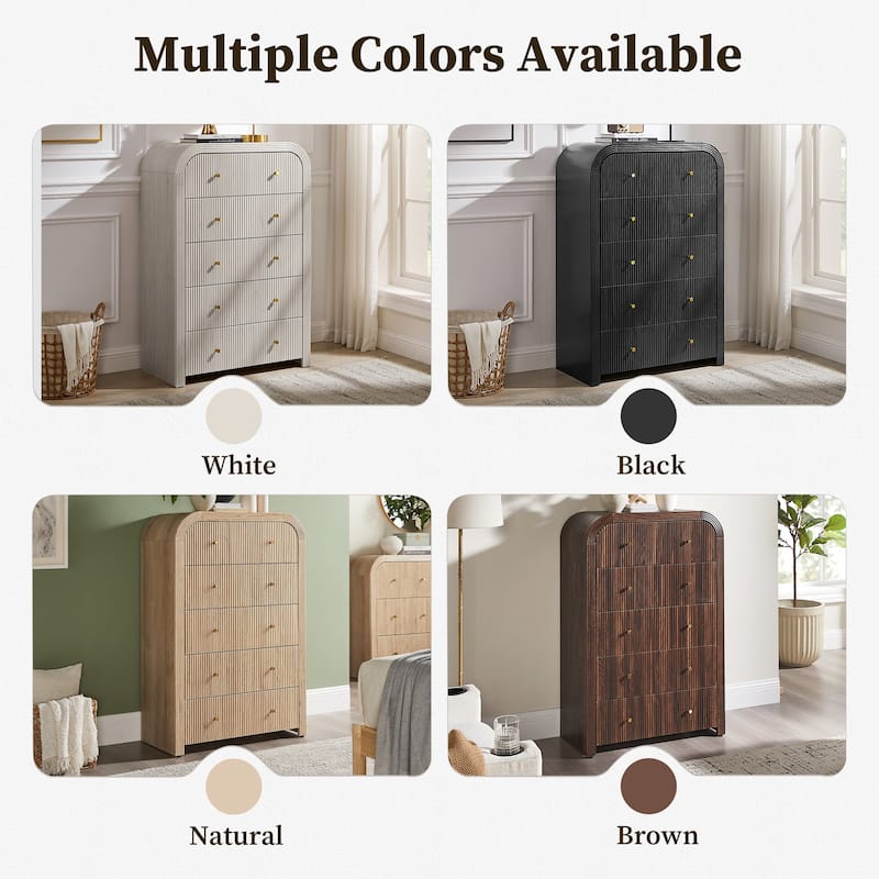 Modern Fluted 5 Drawers Dresser, Wood Chest of Drawers for Bedroom