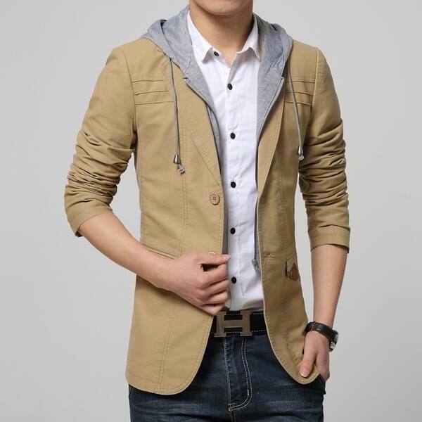 Shop Fashion Detachable Hooded Blazer Men Casual Suit Jacket Men