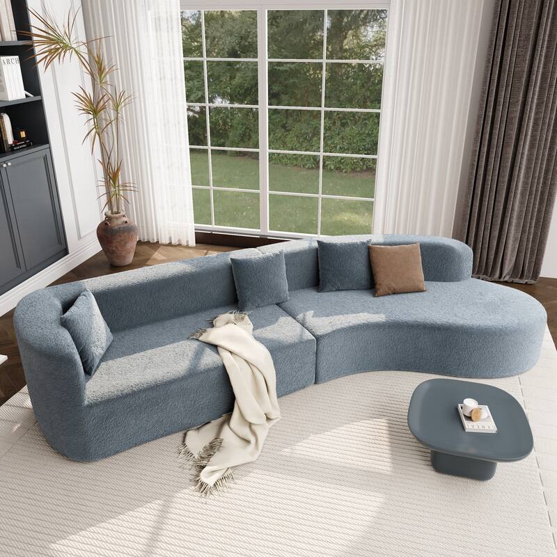 Modern Sectional Sofa with Curved Design, 2-Piece Chenille Modular Couch with 4 Pillows
