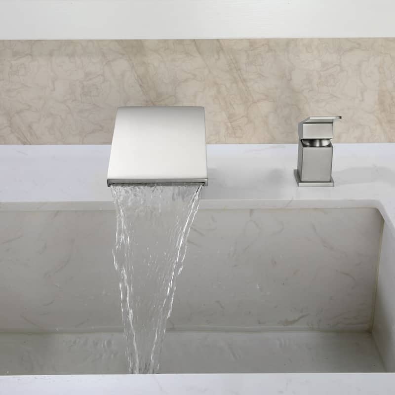 Deck Mount Tub Faucet Brushed Nickel Modern 2 Hole Bathroom Waterfall Single Handle Bathtub Faucet