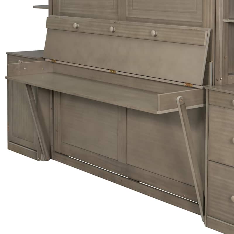Queen Murphy Bed Wall Bed with Integrated Desk Cabinets Shelves