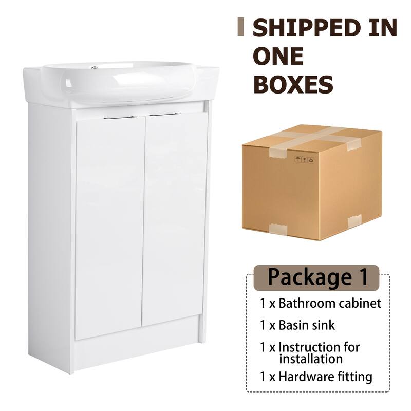 23" Bathroom Vanity with Round Ceramic Sink, Soft-Close Hinges, and Spacious Storage - Black Chestnut Finish