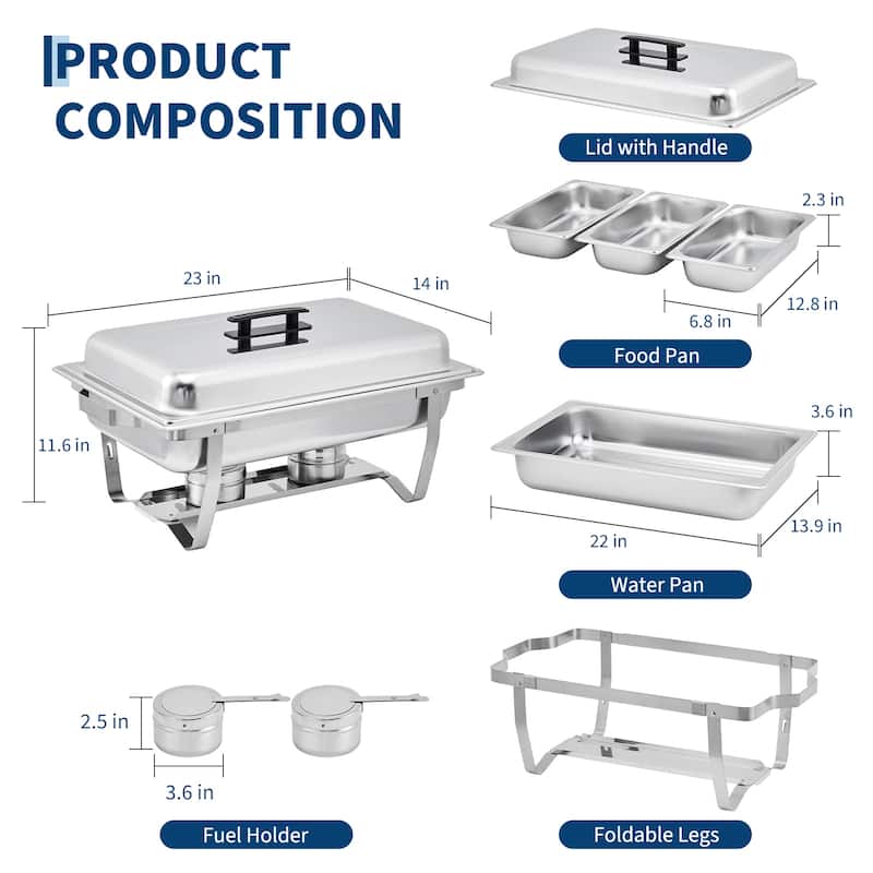 Three-Compartment Buffet Chafing Dishes and Warmers Sets for Parties Wedding
