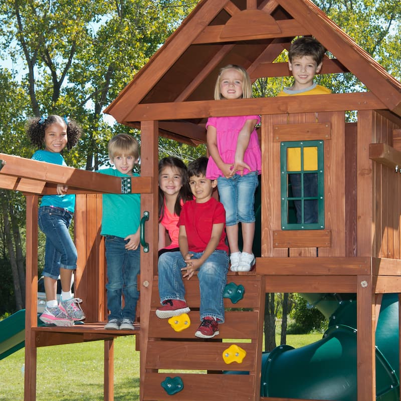 Swing-N-Slide Grandview Twist Wood Swing Set with 2 Slides