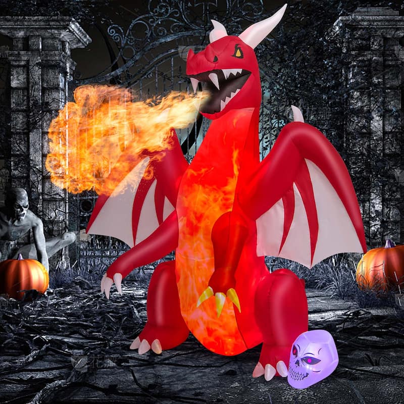 Costway 8 FT Halloween Inflatable Red Dragon with Wings & Skull - See Details
