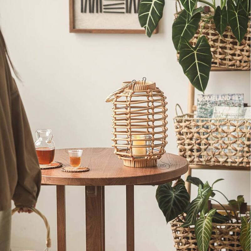 RusticReach Decorative Bamboo Woven Lantern Holder