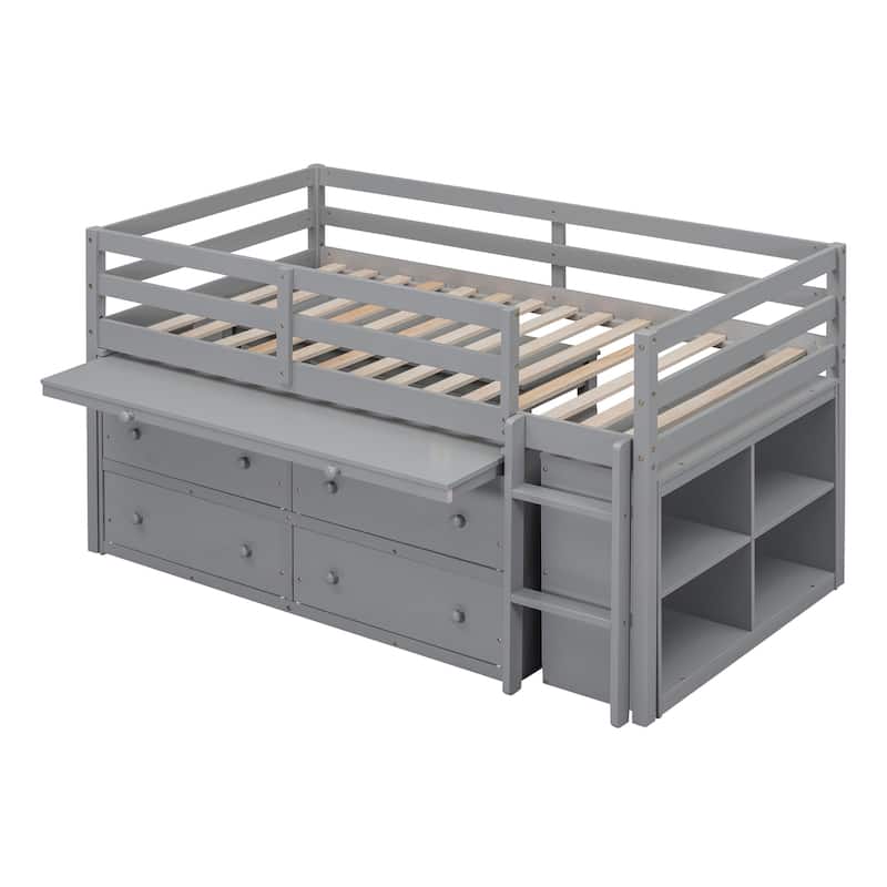 Twin Size Loft Bed with Desk and Drawers