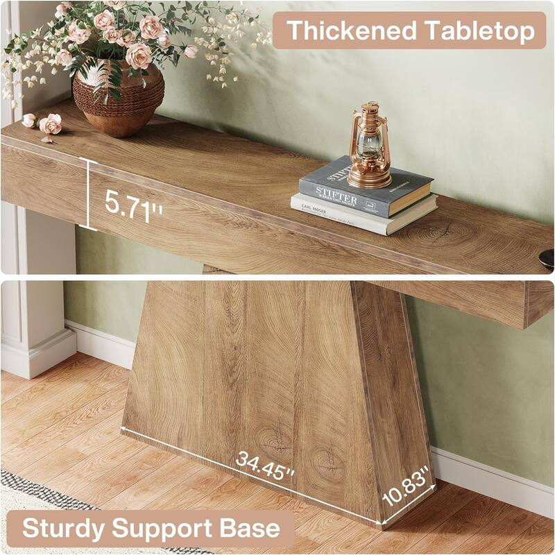 63" Narrow Long Console Table, Farmhouse Entryway Table with Trapezoidal Base - 63" L x 11.6" W x 35.4" H