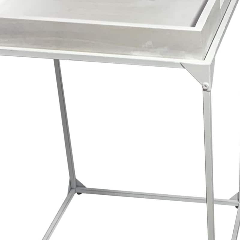 HomeRoots 29" White Solid Wood and Iron Square Tray Style End Table - 20 in. x 28.5 in. x 20 in.