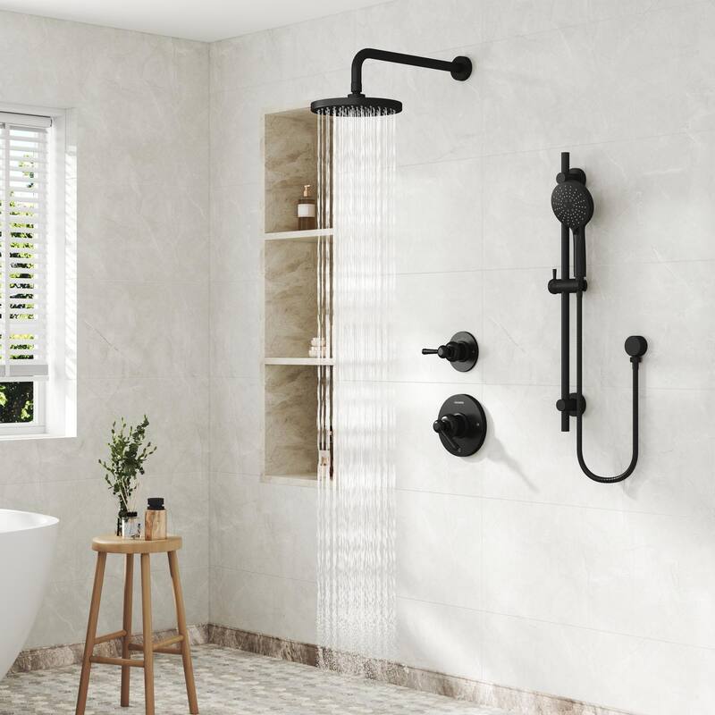4-Spray Shower System with 8 in. Rainfall Shower Head, 3-Mode Handheld Shower, Pressure Balance Valve, and Adjustable Slide Bar