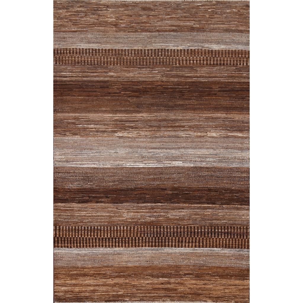 Brown Striped Gabbeh Kashkoli Oriental Area Rug Handmade Wool Carpet - 3'10" x 5'8"