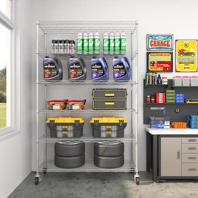 6 Tier Adjustable Storage Shelves Metal Wire Shelving Unit with Wheels - 48.03 "L × 17.72 "W × 71.65 "H