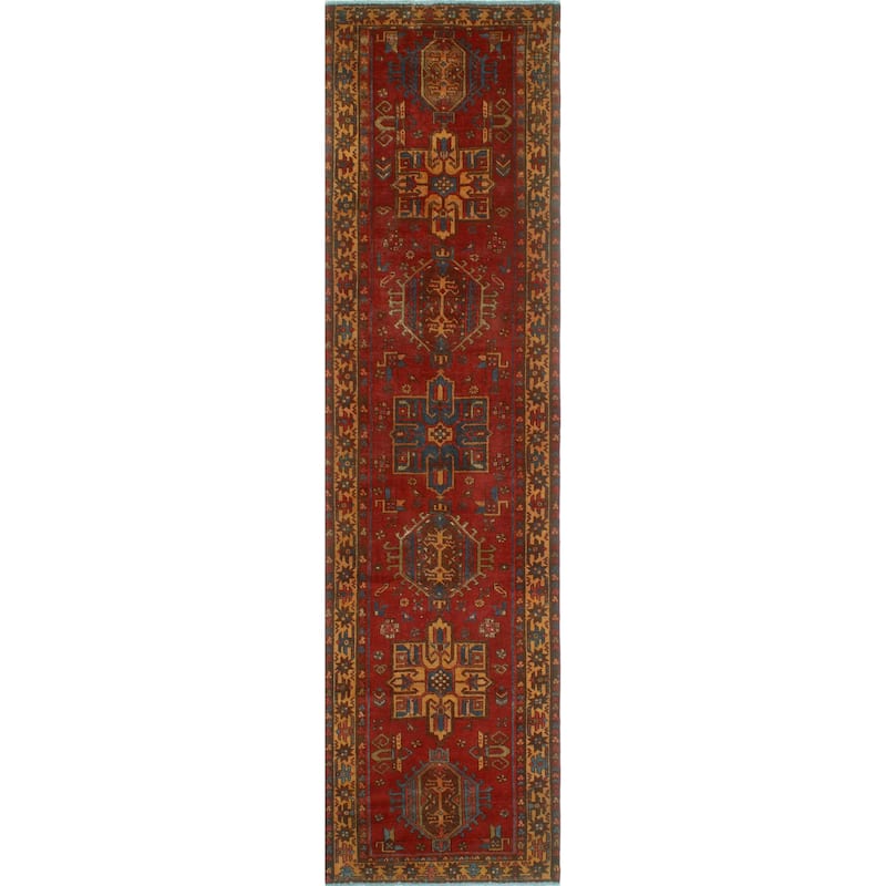 Fine Vintage Distressed Negin Red/Navy Runner - 3'2" x 12'9"