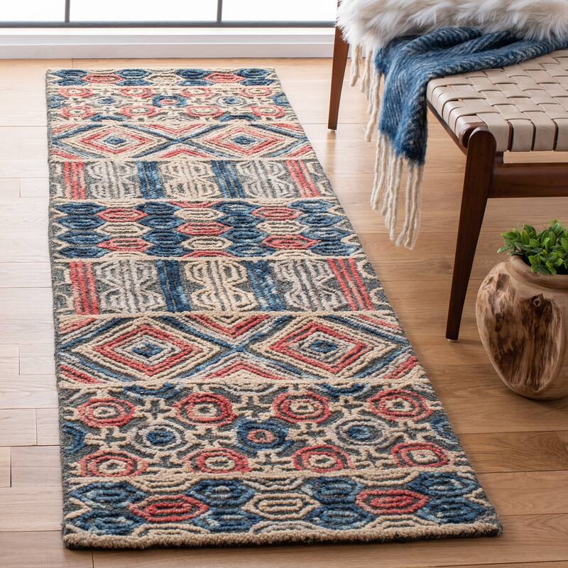 SAFAVIEH Handmade Trace Shanta Moroccan Wool Rug - 2'3" x 8' Runner - Grey/Navy