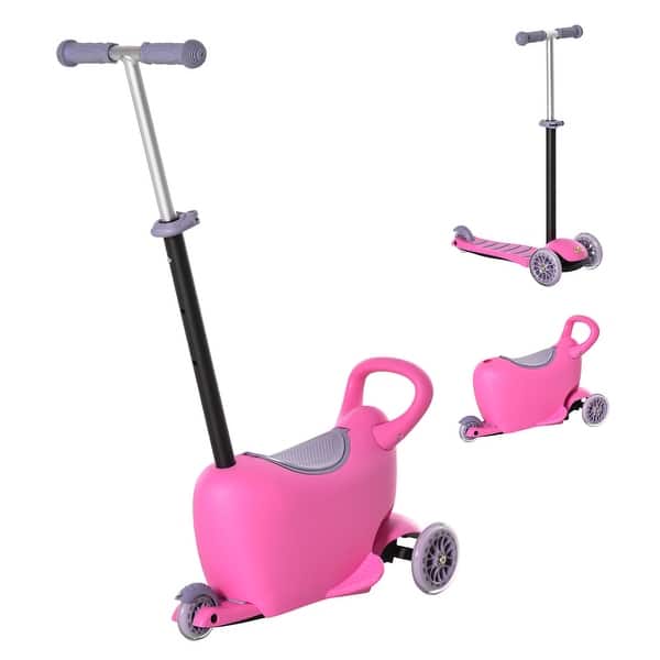 slide 2 of 14, Kids 3-Wheel Scooter with Seat, Adjustable Handle, and Rear Brake for Safe Play Pink