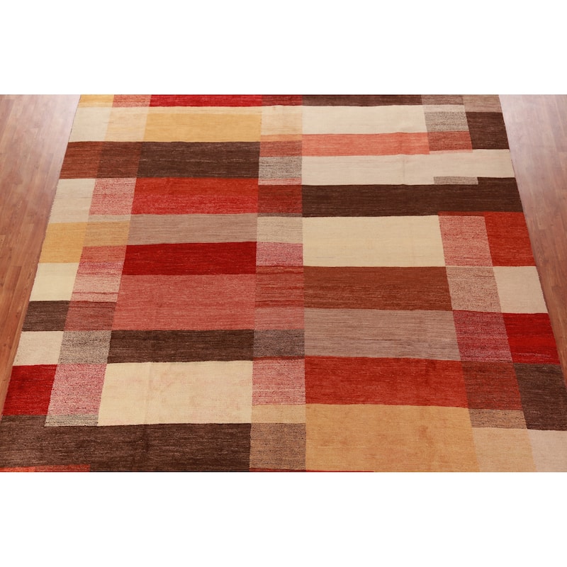Modern Gabbeh Kashkoli Vegetable Dye Square Rug Handmade Wool Carpet - 10'10"x 11'2"