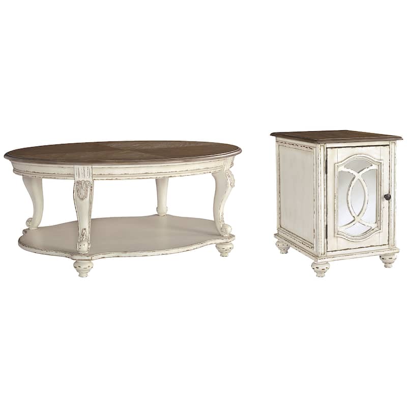 Signature Design by Ashley Realyn White/Brown 2-Piece Table Package - 48.13" W x 34" D x 19.88" H