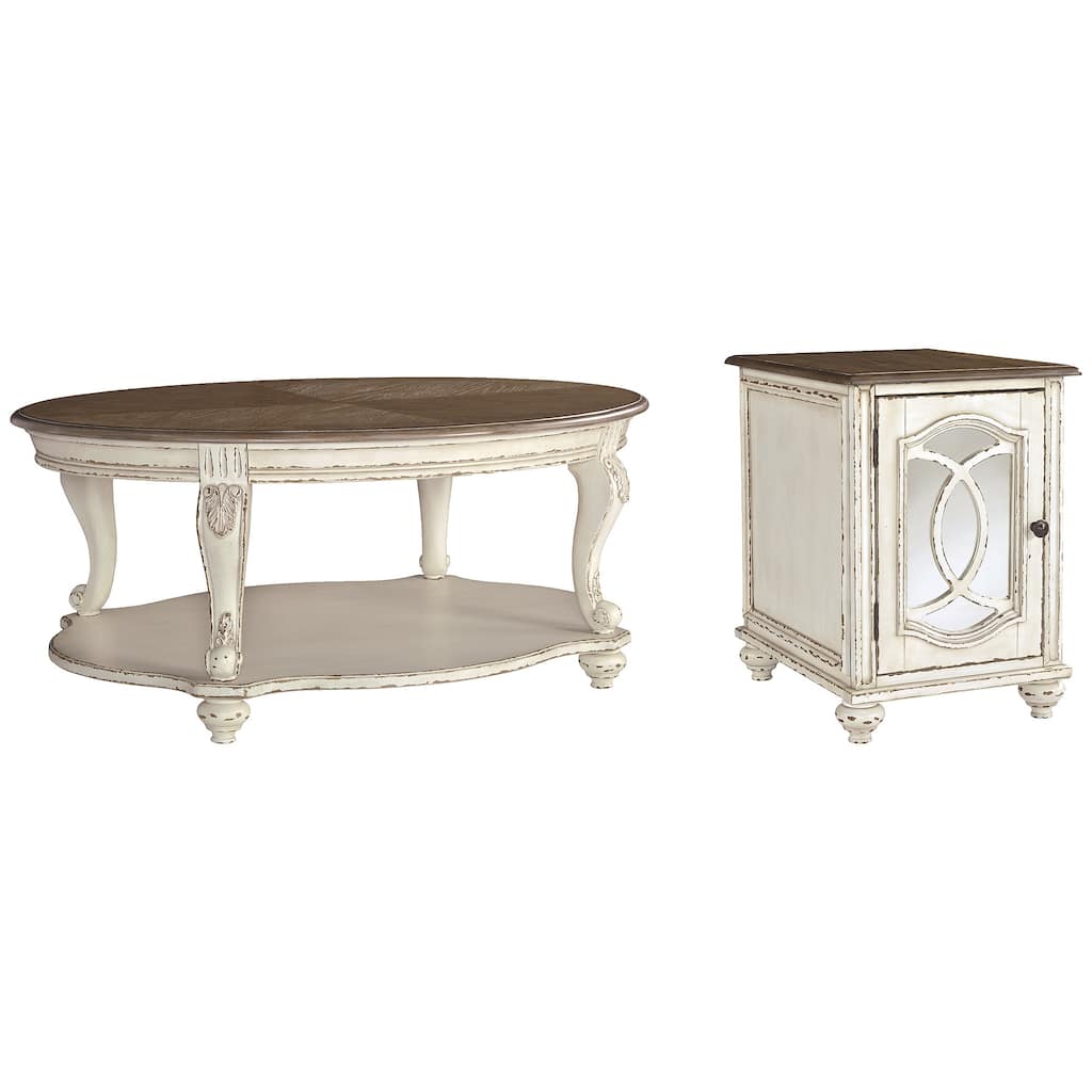 Signature Design by Ashley Realyn White/Brown 2-Piece Table Package - 48.13" W x 34" D x 19.88" H