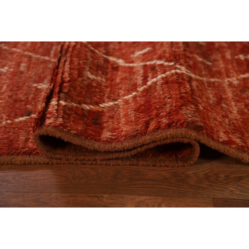 Hand Knotted Oriental 100% Wool Carpet Tribal Trellis Oranges & Rust Moroccan Area Rug - 10' 1'' X 6' 10''