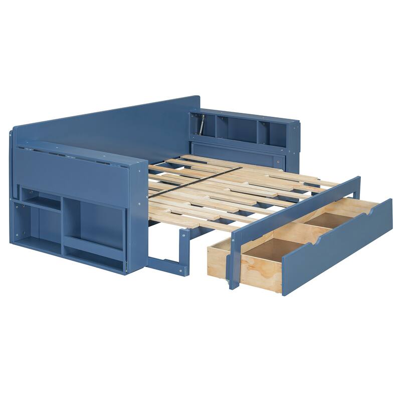 Full Size 4-in-1 Daybed with Desk Storage Drawers Hydraulic Armrests