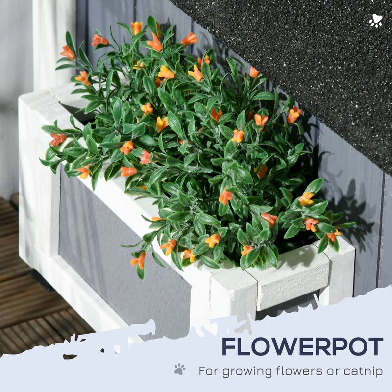 PawHut Outdoor Cat House with Weather-resistant Roof & Garden Bed, Outdoor Shelter Enclosure with Multiple Entrances