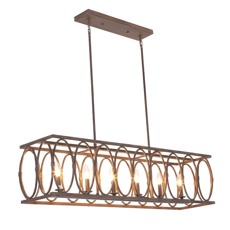 6-light Antique Wood Linear Chandelier/ Island Fixture