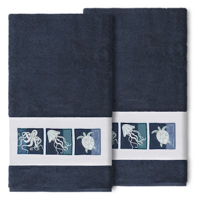 Authentic Hotel and Spa 100% Turkish Cotton Ava 2PC Embellished Bath Towel Set