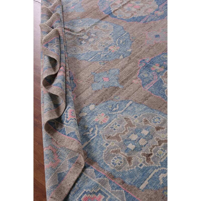 Hand Knotted Oriental 100% Wool Carpet Transitional Geometric Brown Oushak Area Rug - 12' 6'' X 8' 6''