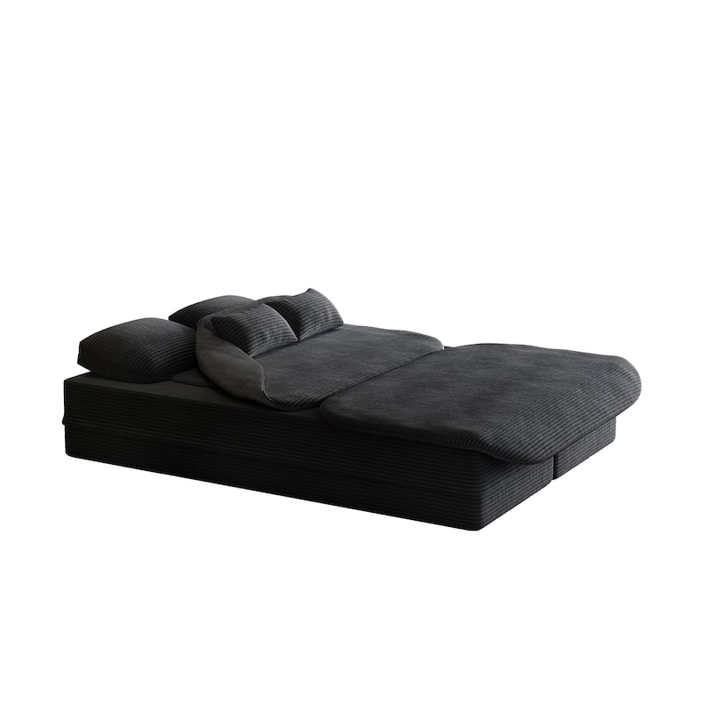75''2-in-1 Foldable Sofa,Convertible Sleeper Foam Sofa Bed with Multi Functional Blanket, Corduroy Floor folding sofa bed
