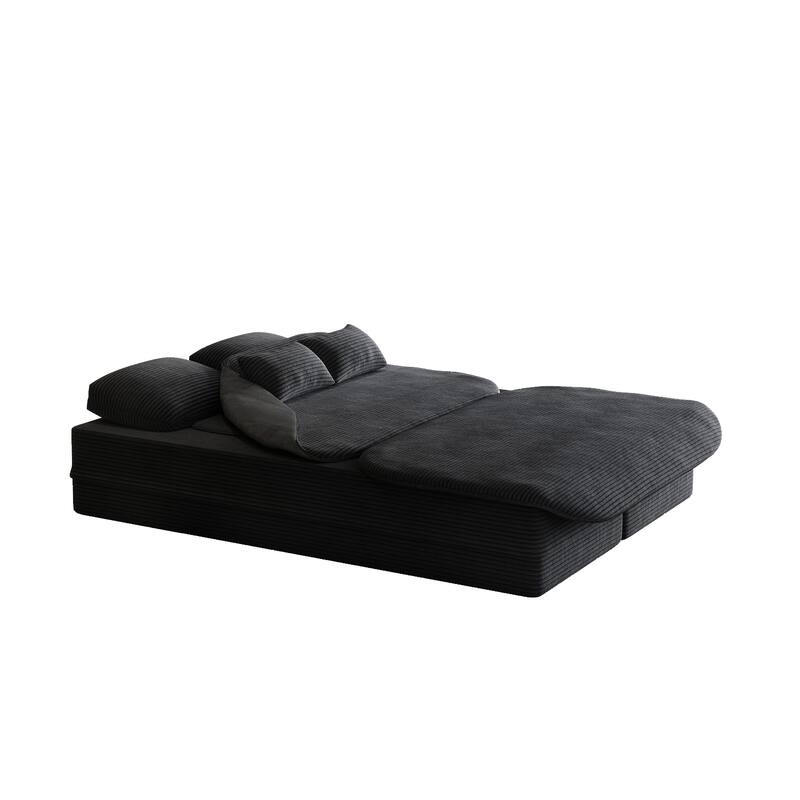 Convertible Sleeper Foam Sofa Bed with Multi Functional Blanket - Black