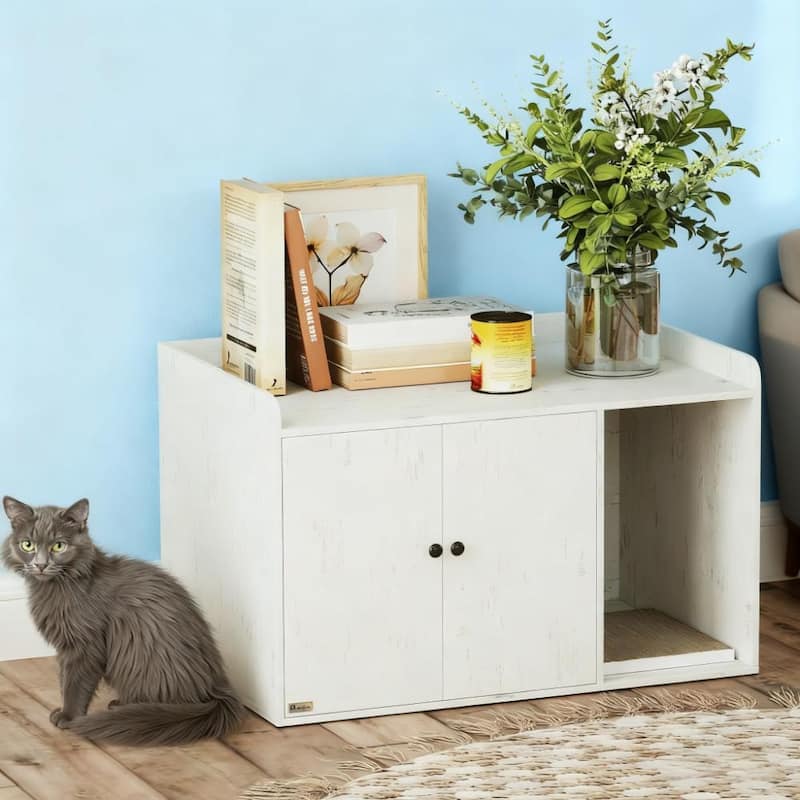 Cat Litter Box Enclosure with Scratching Mat