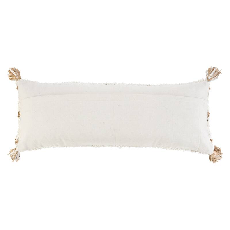 HomeRoots 14" X 36" White And Tan 100% Cotton Geometric Zippered Pillow