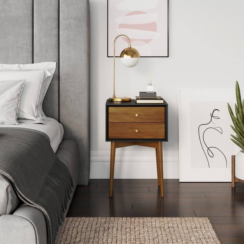 Nathan James Harper 2-Drawer Mid-Century Side Table