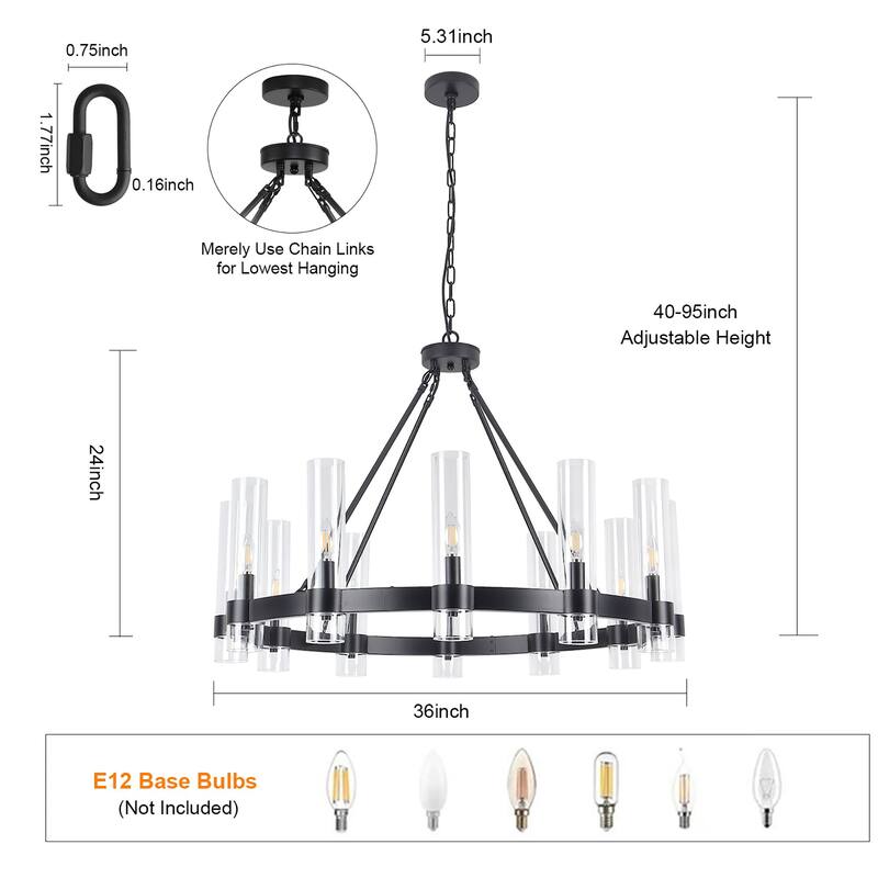 12-Light Farmhouse Wagon Wheel Chandelier - Matte Black