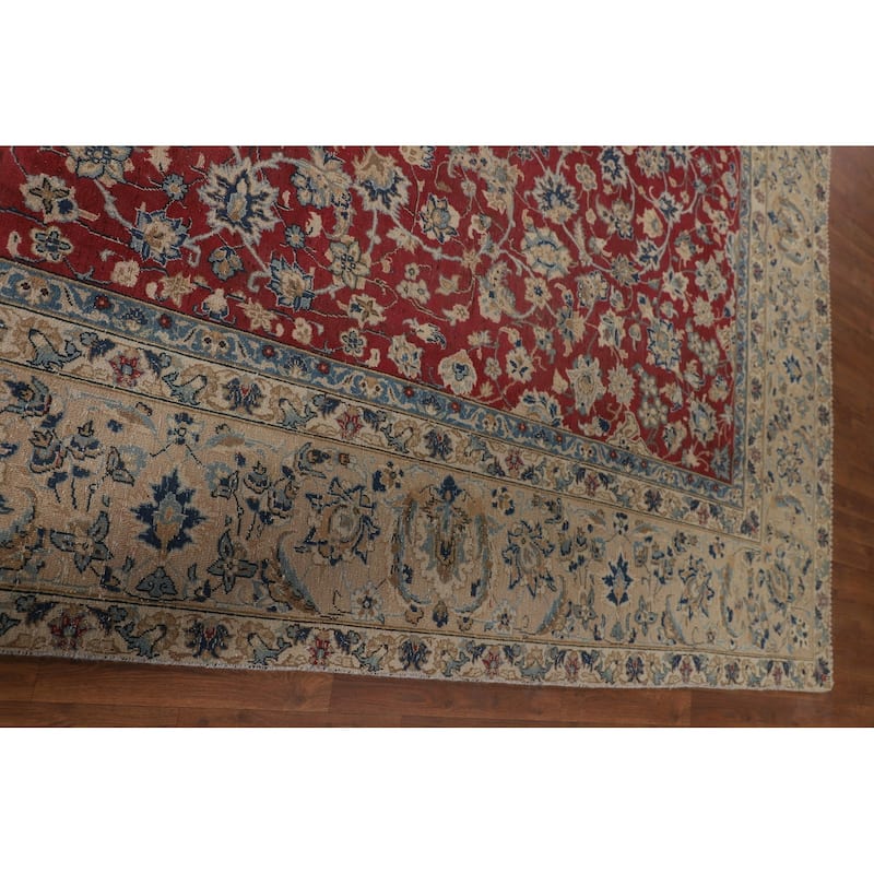 Distressed Floral Tabriz Persian Antique Rug Hand-Knotted Wool Carpet - 9'3" x 12'5"