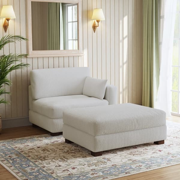 Cozy Chair With Footrest & Corduroy Upholstered Reading Chair And