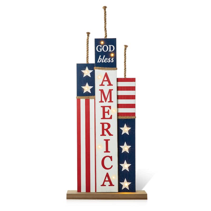 Glitzhome 36"H Wooden Patriotic Americana Porch Decor - LED Firecracker