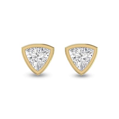 Marquee Lab Grown 1/2 Carat Trillion Shaped Bezel Set Solitaire Diamond Earrings in 14K Yellow Gold
