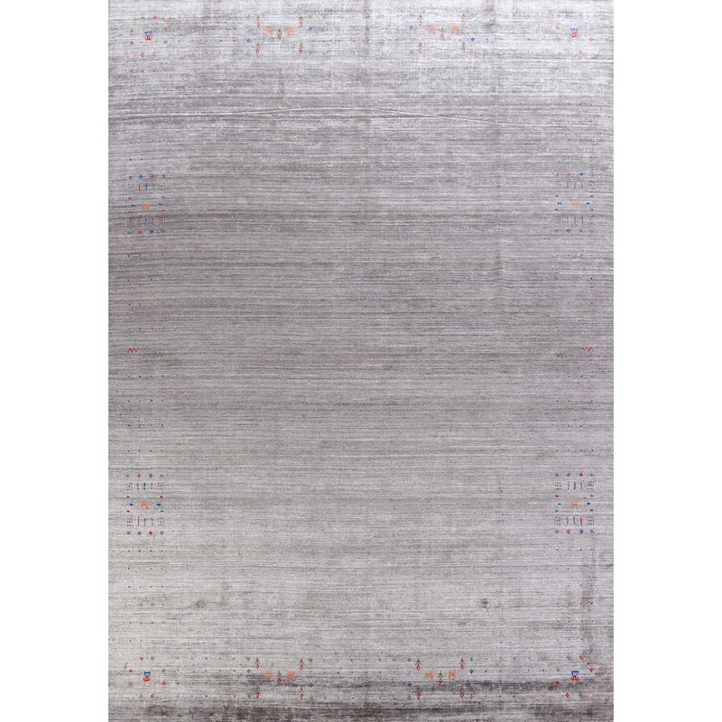 Striped Gray Gabbeh Indian Area Rug Handmade Tribal Wool Carpet - 9'1" x 12'1"