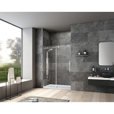 Vanity Art 56–60" W x 76" H Frameless Sliding Shower Door with Clear Tempered Glass