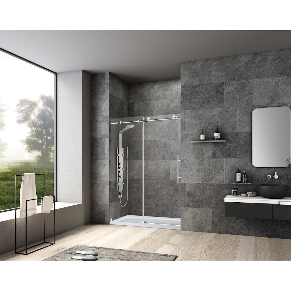 Vanity Art 56–60" W x 76" H Frameless Sliding Shower Door with Clear Tempered Glass
