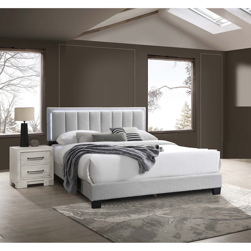 Modern Style 3pc Bed 2x Nightstand Set Square Legs Silver Handles Light Gray Finish Bedroom Furniture