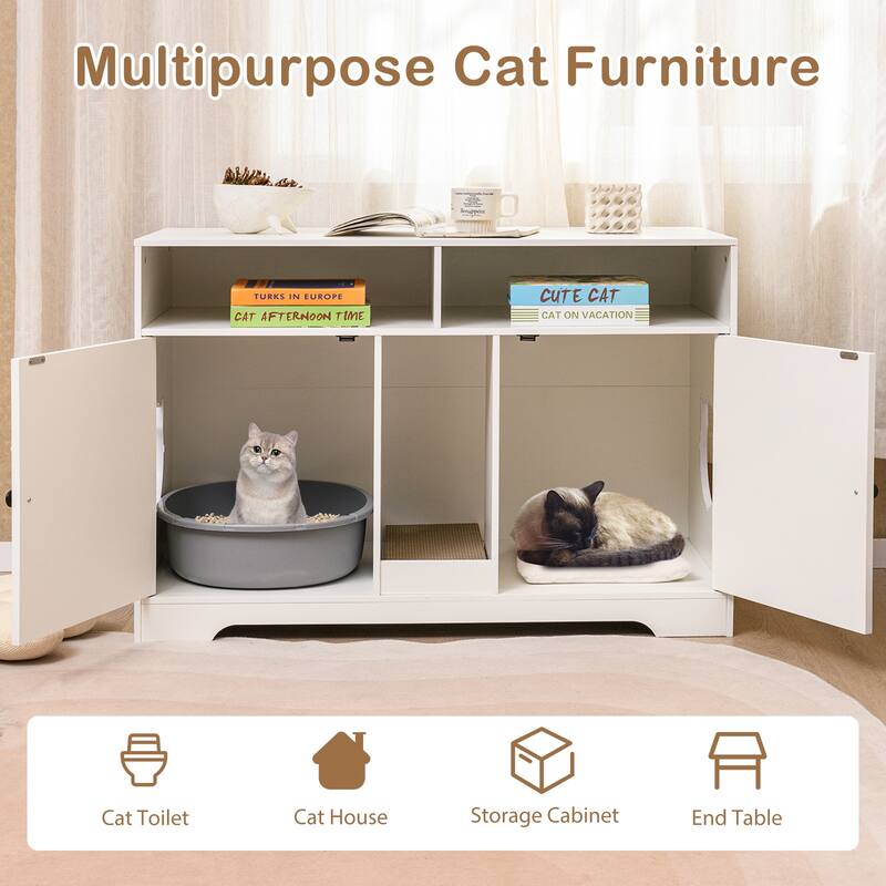 Costway 43" Hidden Cat Washroom Furniture with Storage Double Rooms - See Details