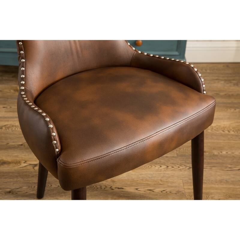 Brown Modern 23.5" Faux Leather Upholstered Barrel Chair with Hardwood Frame and Nailheads