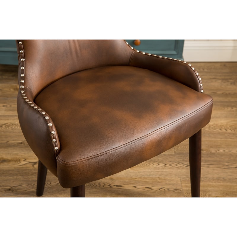 Modern 23.5" Faux Leather Upholstered Barrel Chair with Hardwood Frame and Nailheads