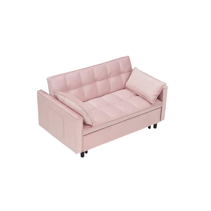 Pink Modern 54.3" Velvet Loveseat Pull-out Sofa Bed with Adjustable Back and Pillows for Living Room
