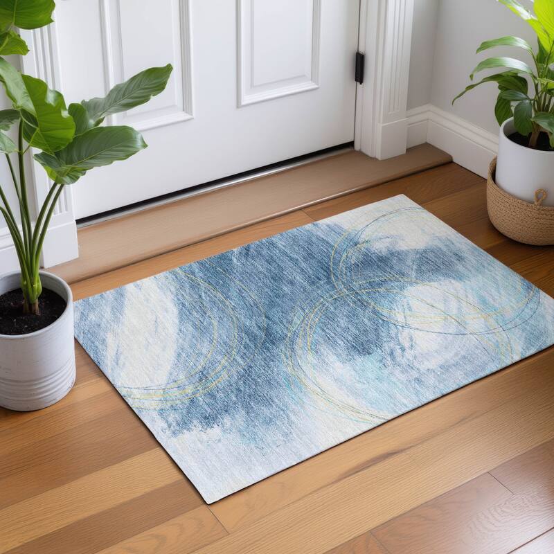 Machine Washable Indoor/ Outdoor Abstract Modern Chantille Rug