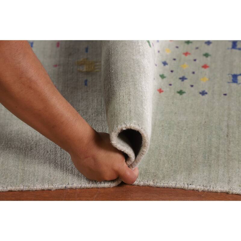 Green Gabbeh Oriental Square Area Square Rug Hand-Knotted Wool Carpet - 9'4" x 10'0"