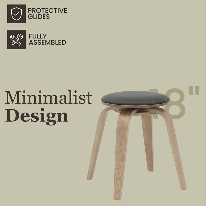 Pelya Minimalist Modern Round Counter Stool with Leather Seat & Poplar Wood Frame 360° Swivel Kitchen Bar Stool