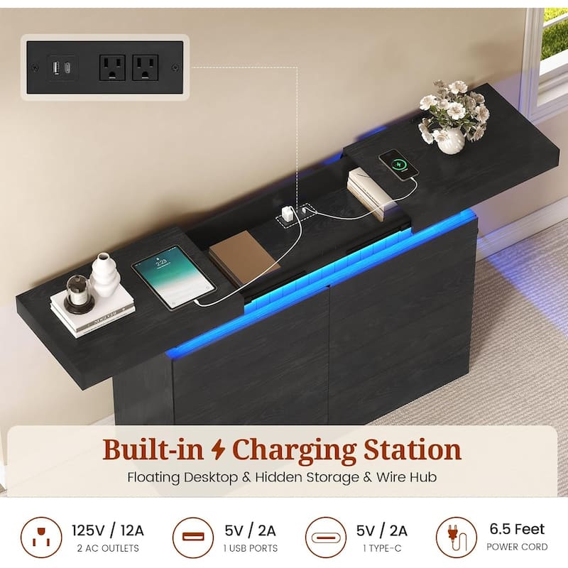 Bedroom Dresser Drawers with LED Light Power Outlet Chest of Drawer